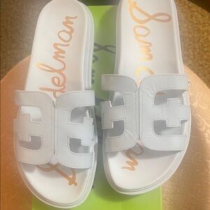 Sam Edelman Valeri Light Blue Leather Slide Sandals